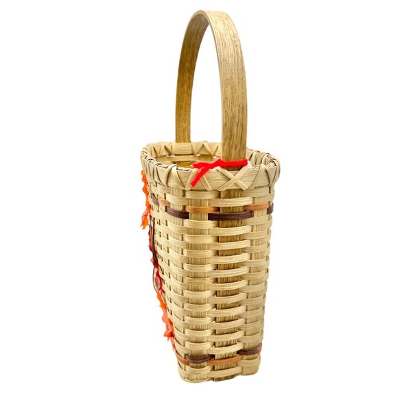 Handmade Basket Falling Leaves Oval Shaped with Handle and Leaves Decoration - Picture 5 of 16